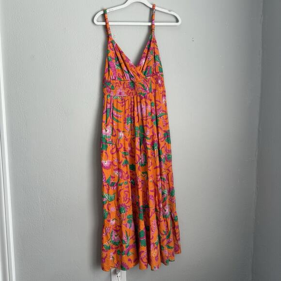 Derek Lam 10 Crosby Floral Midi Dress Orange Linen Cecelia Size 10 - Picture 9 of 10